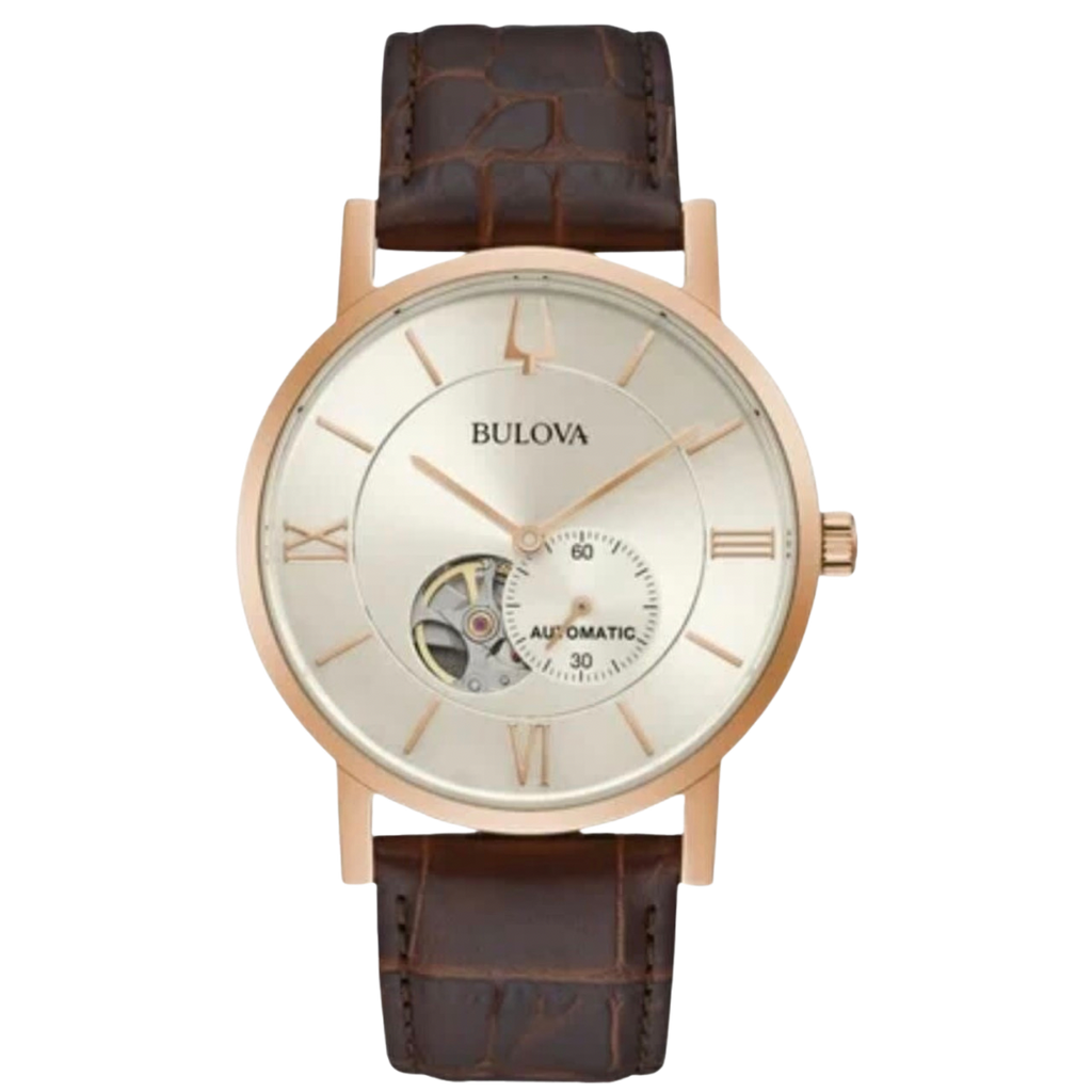 Bulova Classic automático con pulso de cuero chocolate