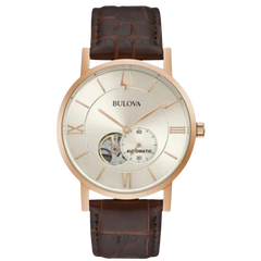 Bulova Classic automático con pulso de cuero chocolate