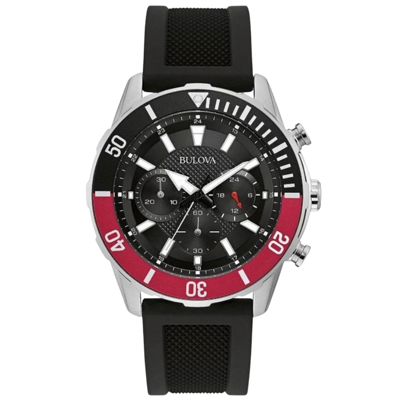 Bulova Chronograph para caballero con pulso de silicona negro