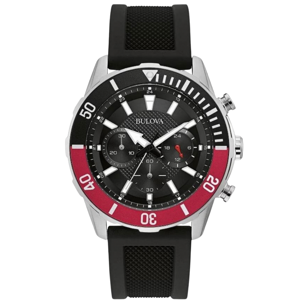Bulova Chronograph para caballero con pulso de silicona negro
