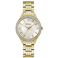 Bulova Crystal para dama en acero inoxidable color dorado