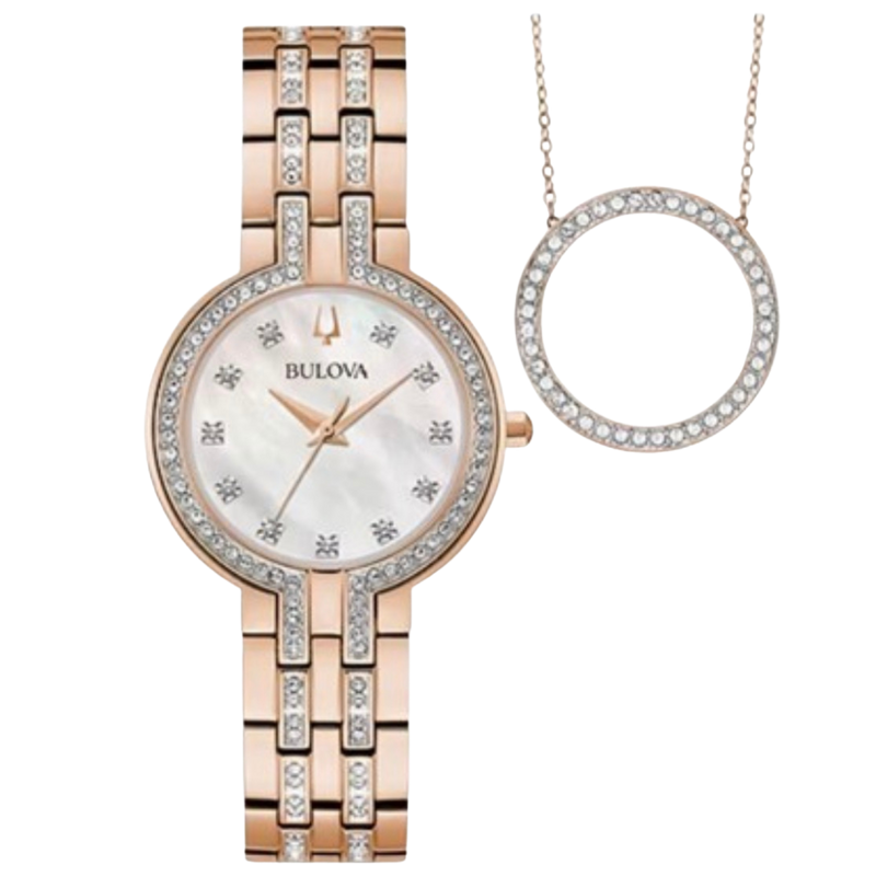 Bulova Crystal para dama en acero inoxidable