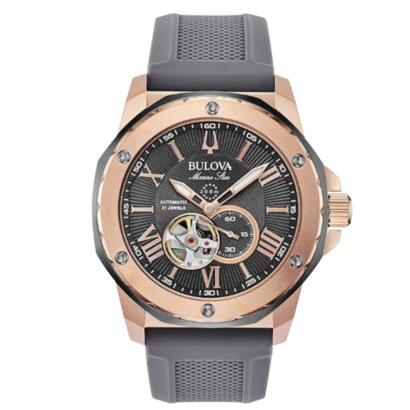 Bulova Marine Star automático con pulso de silicona gris