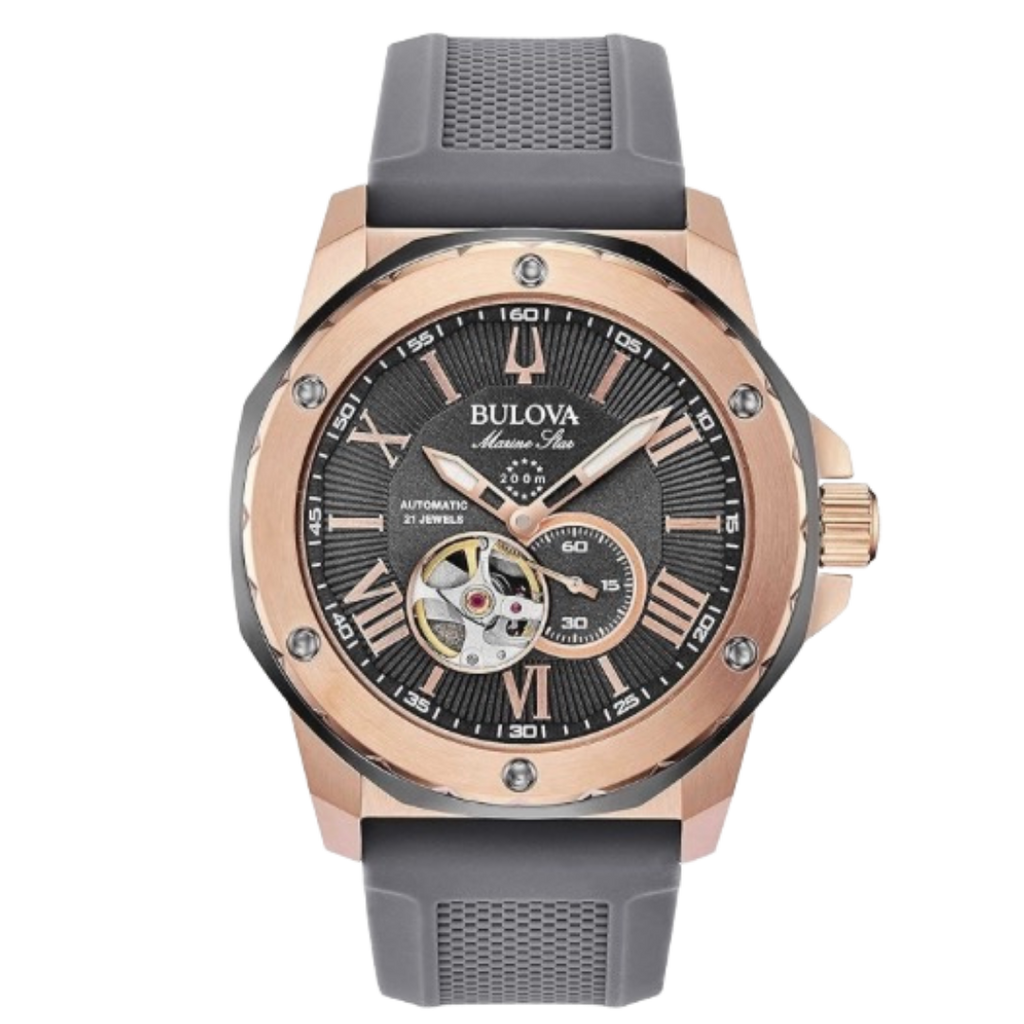 Bulova Marine Star automático con pulso de silicona gris