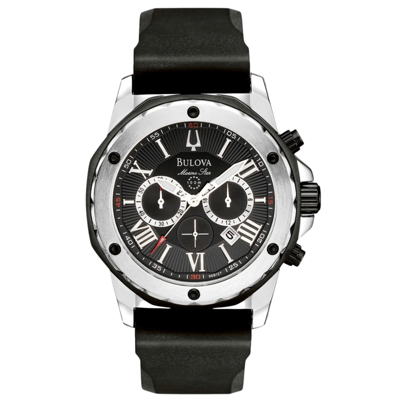 Bulova Marine Star para caballero con pulso de silicona negro