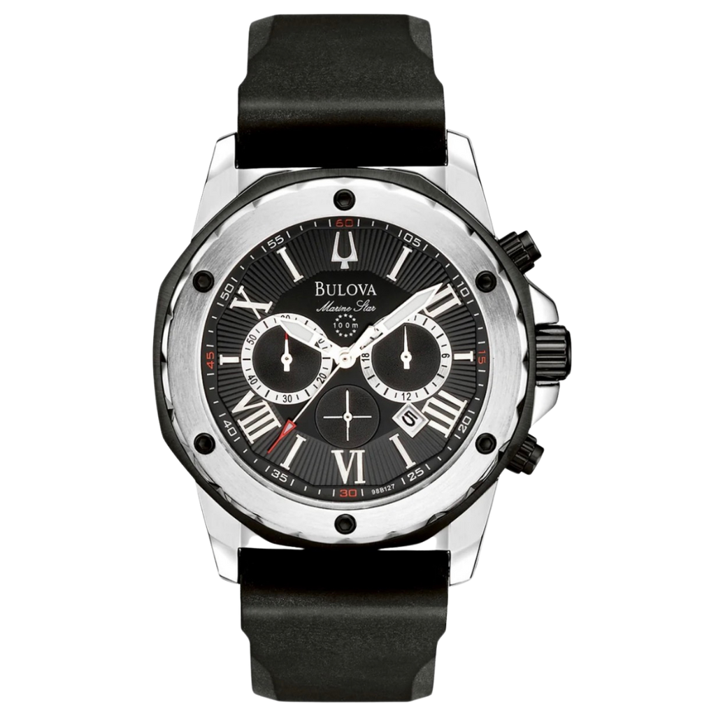Bulova Marine Star para caballero con pulso de silicona negro