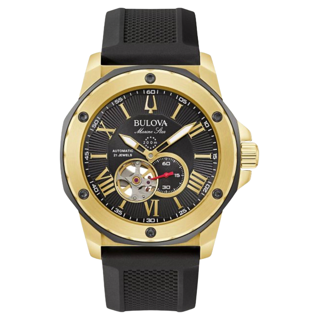 Bulova Marine Star automático con pulso de silicona negro