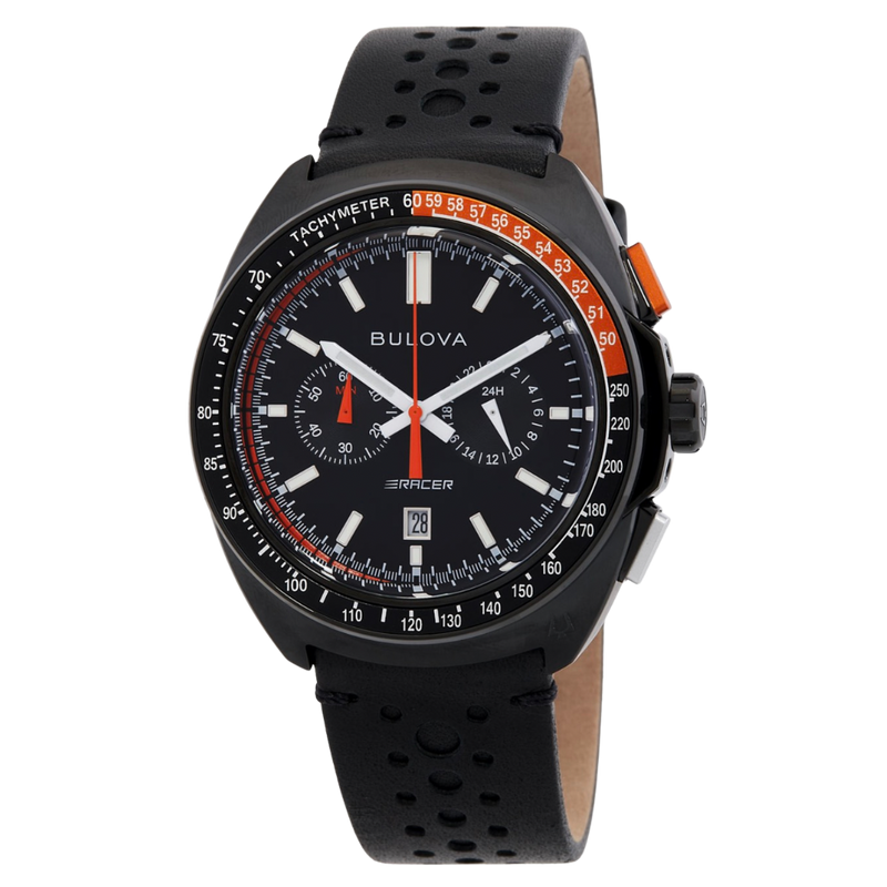 Bulova Racer para caballero con pulso de cuero negro