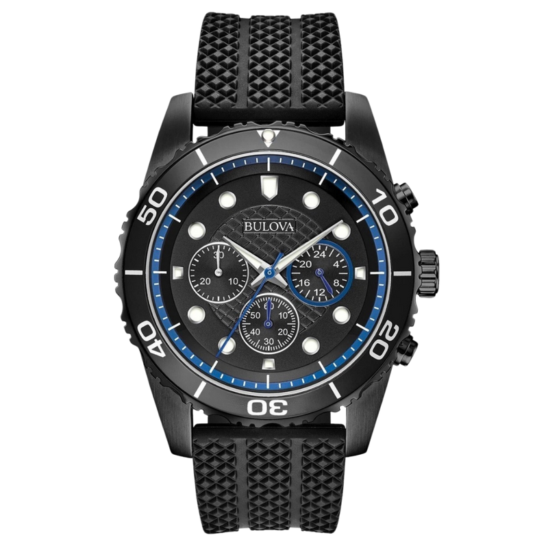 Bulova Chronograph para caballero con pulso de silicona negro
