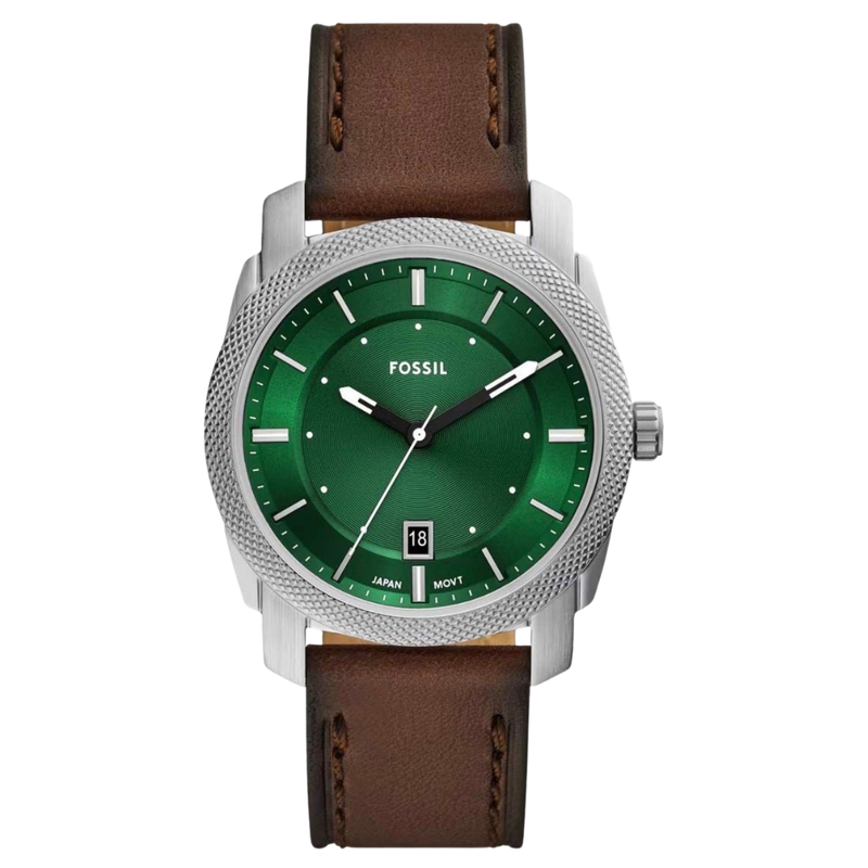 Fossil Machine para caballero con pulso de cuero chocolate