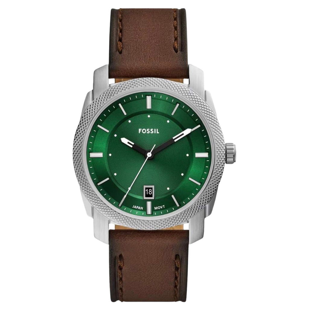 Fossil Machine para caballero con pulso de cuero chocolate