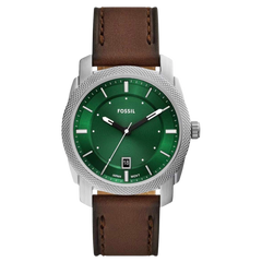 Fossil Machine para caballero con pulso de cuero chocolate