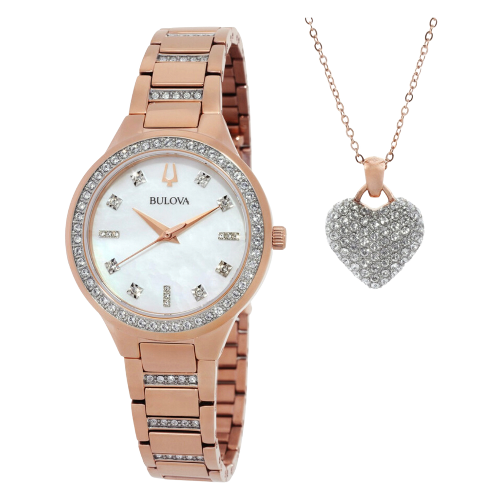 Bulova Crystal Box Set with Heart Pendant Women’s watch