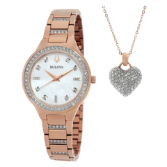 Bulova Crystal Box Set with Heart Pendant Women’s watch