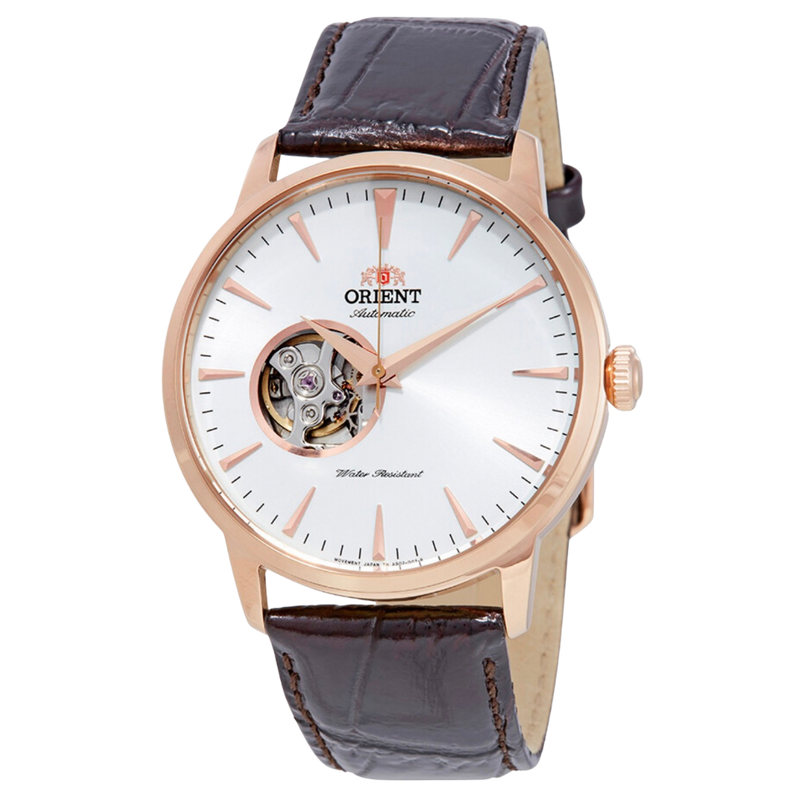 Orient Open Heart automático con pulso de cuero chocolate