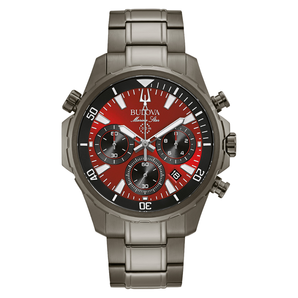 Bulova Marine Star Red Dial Stainless Steel Men's Watch