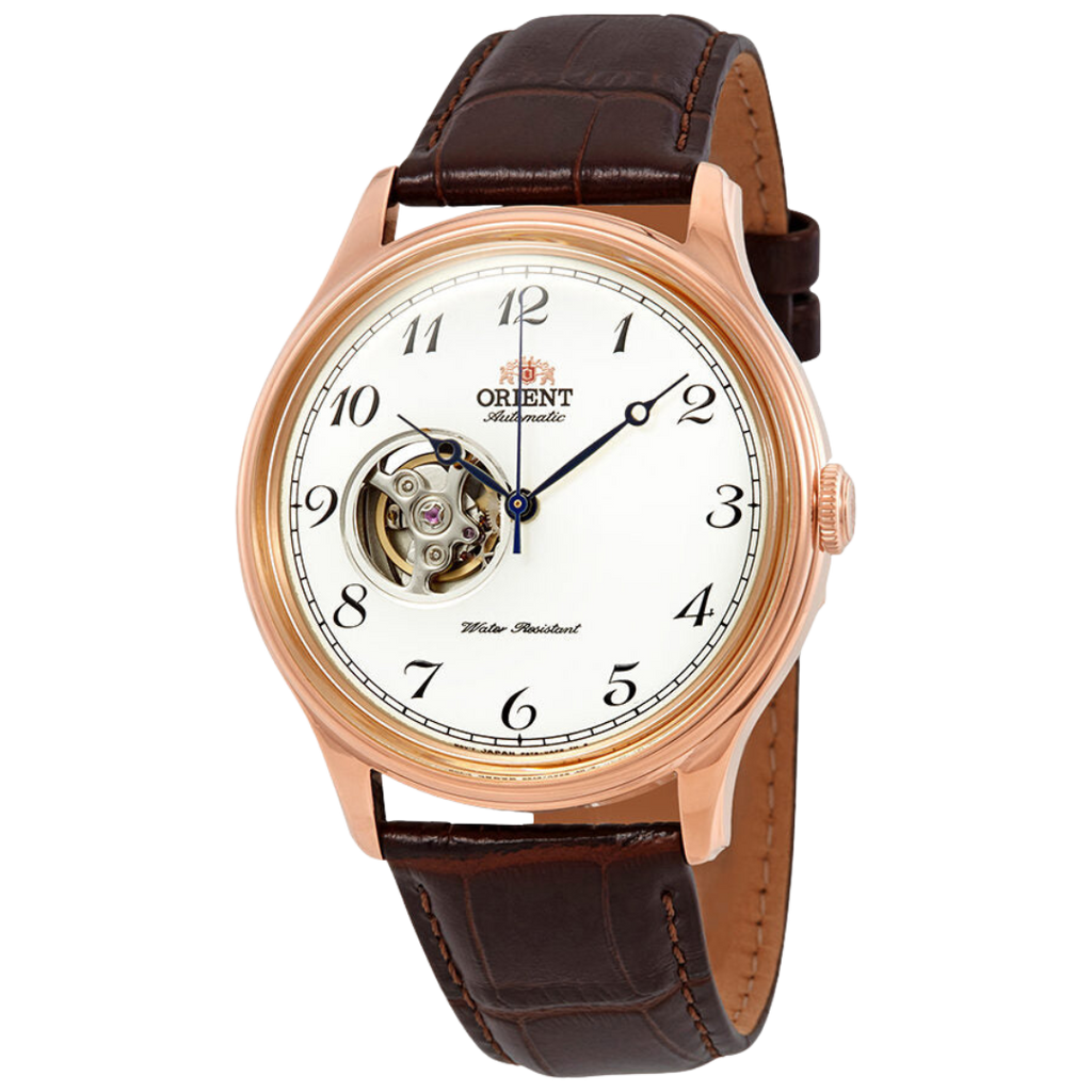 Orient Automatic Open Heart Brown Leather Men's Watch