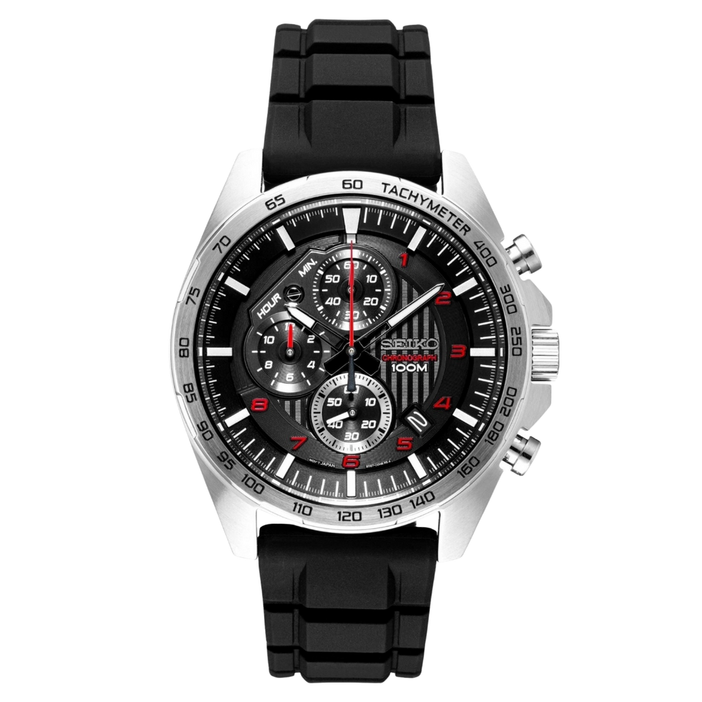 Seiko Chronograph Black Silicone Men's Watch