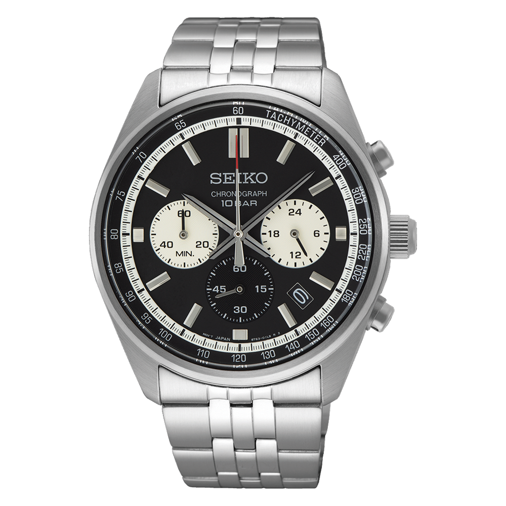 Seiko Chronograph Black Dial Stainless Steel Men's Watch