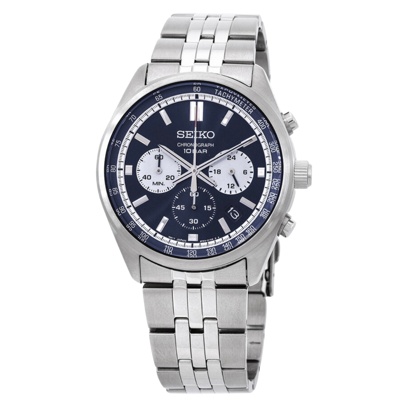Seiko Chronograph en acero inoxidable con dial azul