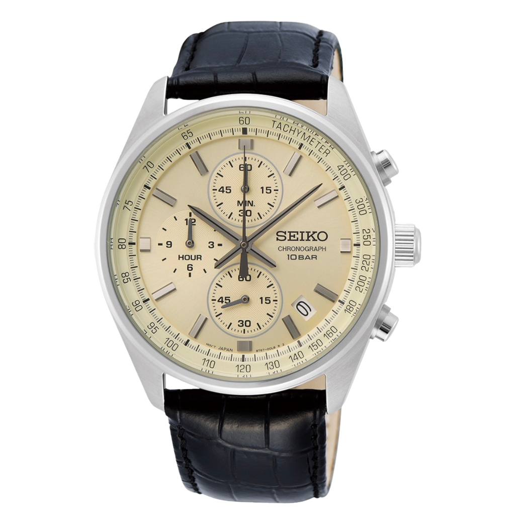 Seiko Chronograph para caballero con pulso de cuero negro