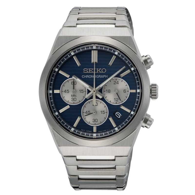 Seiko Chronograph en acero inoxidable con dial azul