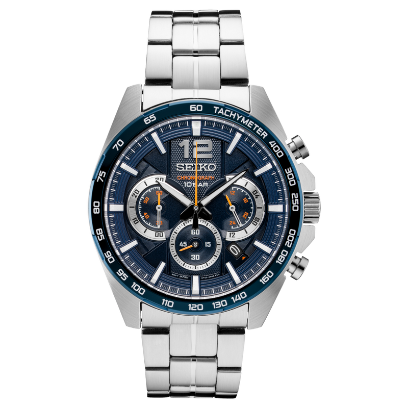 Seiko Chronograph en acero inoxidable con dial azul