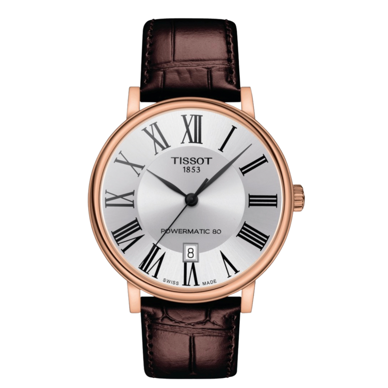 Tissot Carson Powermatic 80 con pulso de cuero chocolate