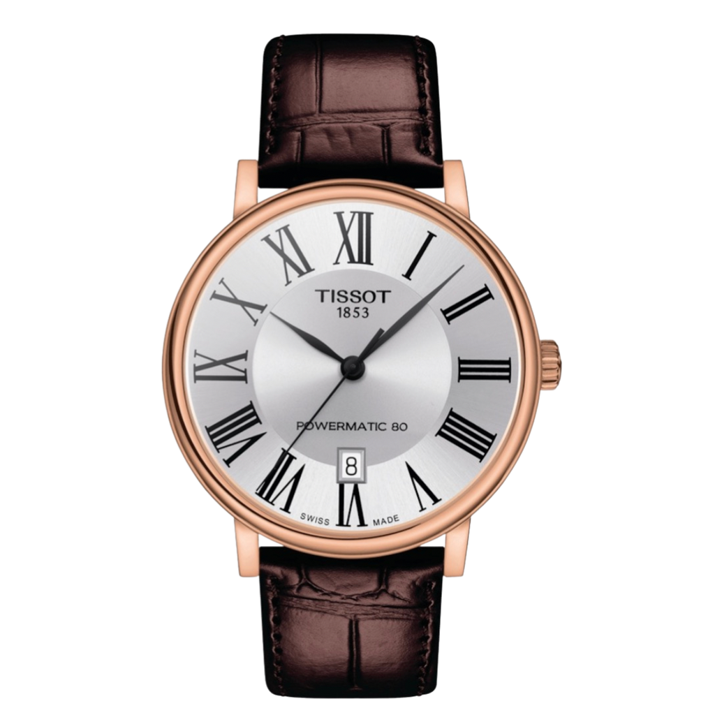 Tissot Carson Powermatic 80 con pulso de cuero chocolate