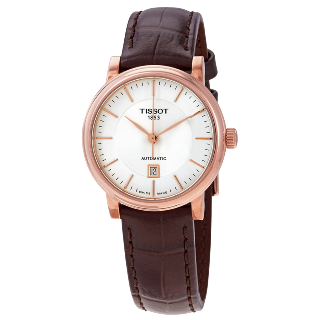 Tissot Carson automático para dama con pulso de cuero chocolate