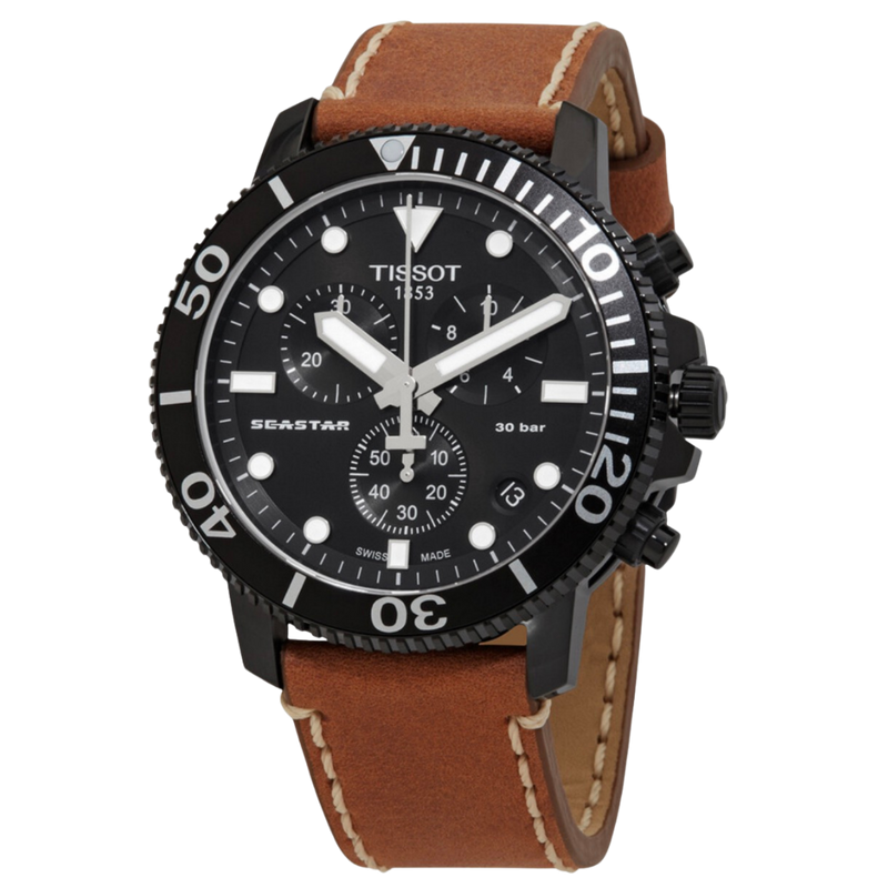 Tissot Seastar 1000 con pulso de cuero chocolate