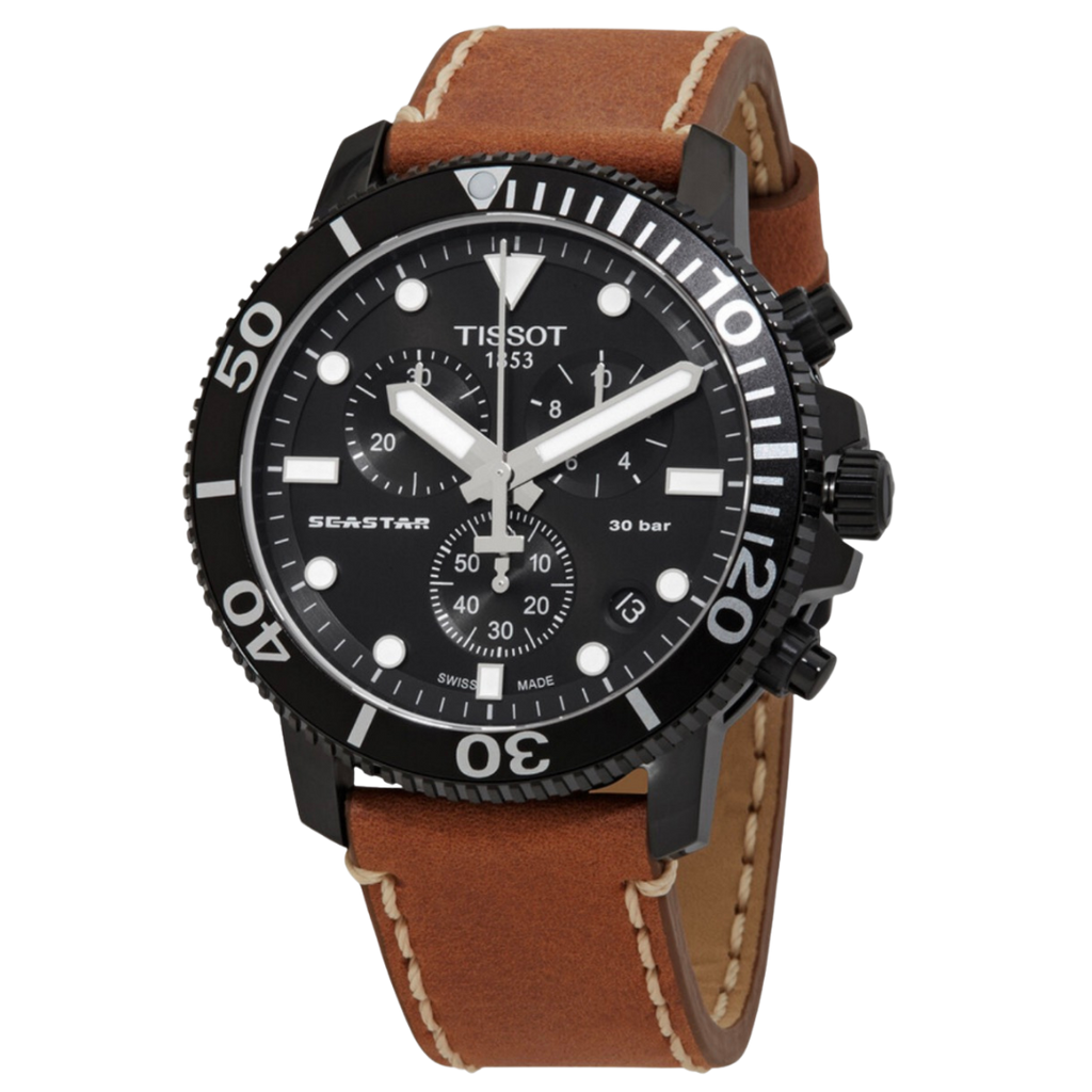 Tissot Seastar 1000 con pulso de cuero chocolate