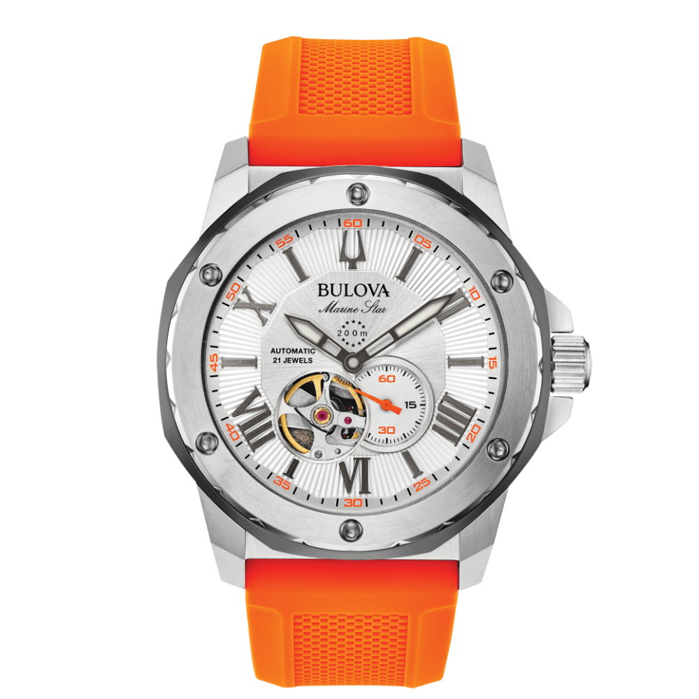 Bulova Marine Star Automatic Orange Silicone Men's Leather Watch